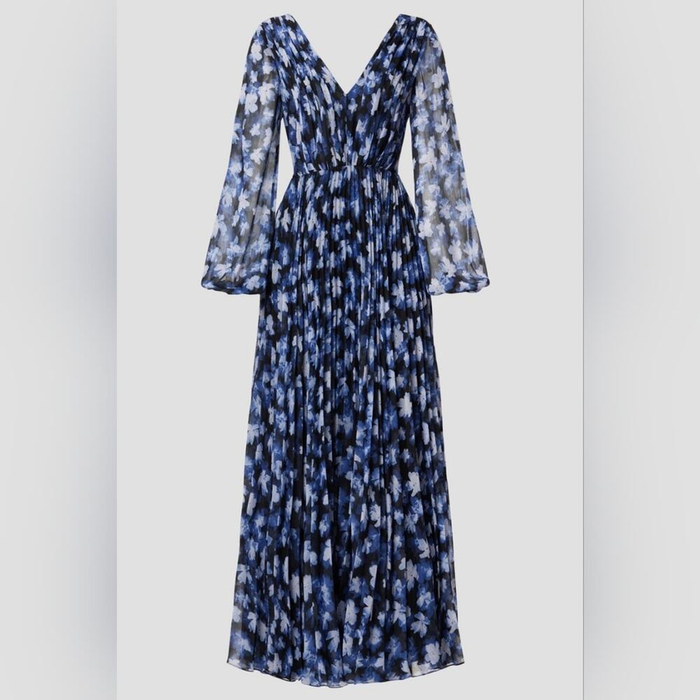 Rtr sz6 ML Monique Lhuillier Melanie Dress floral printed v-neck dark midnight - Picture 2 of 10